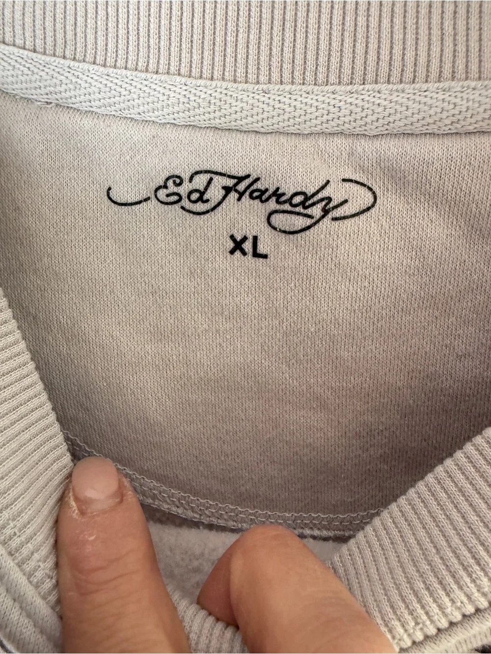 Vtg Ed Hardy Koi Fish Tattoo Graphic Sweatshirt Beige XL Y2K Streetwear